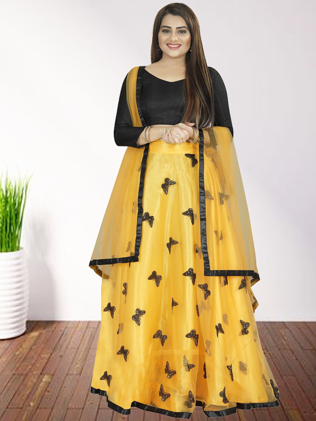 

N N ENTERPRISE Semi-Stitched Lehenga & Unstitched Blouse With Dupatta, Yellow
