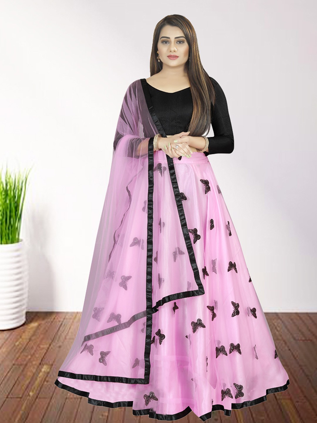 

N N ENTERPRISE Embellished Semi-Stitched Lehenga & Unstitched Blouse With Dupatta, Pink