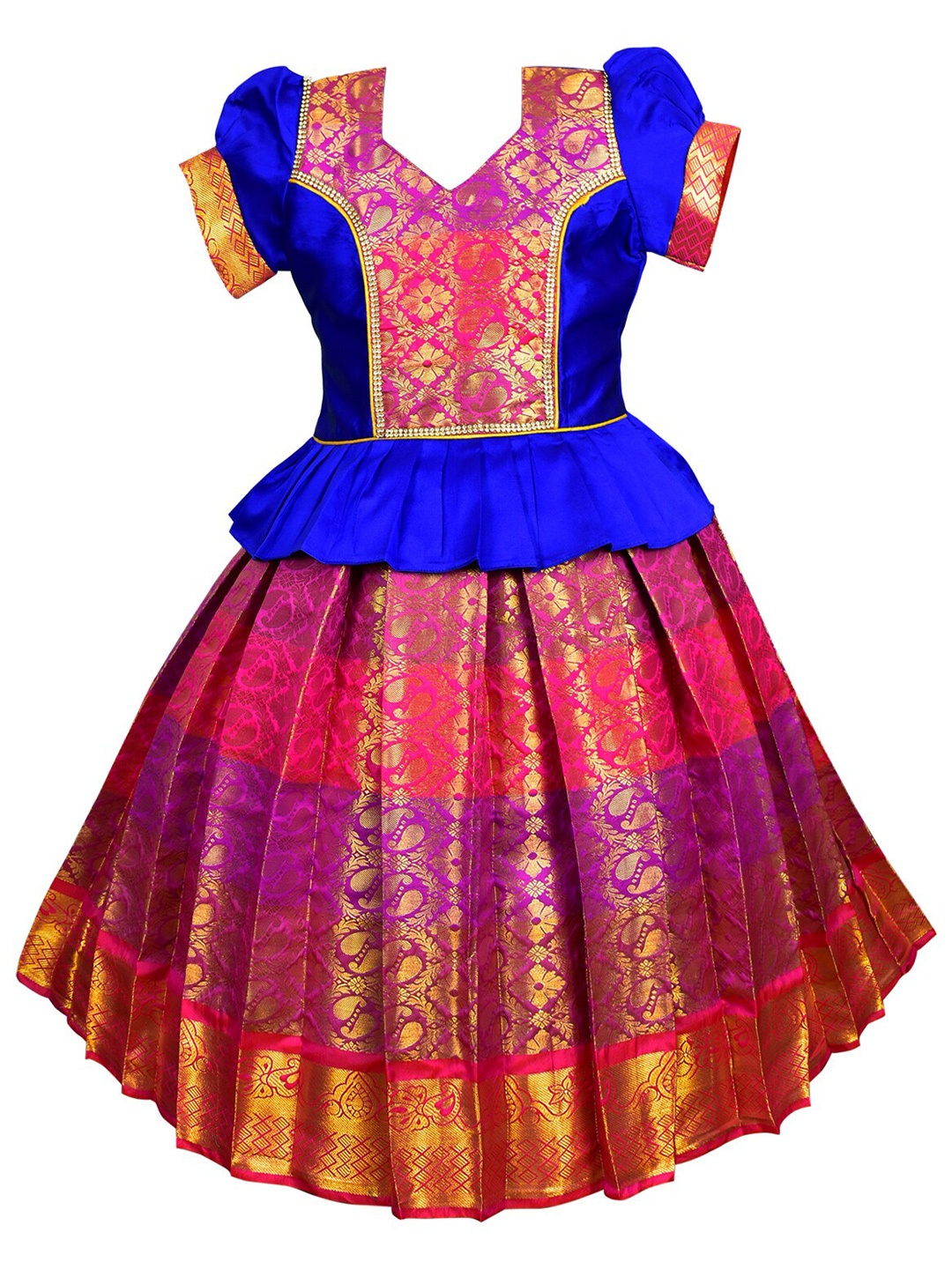

AMIRTHA FASHION Girls Woven Design Ready to Wear Art Silk Lehenga, Blue