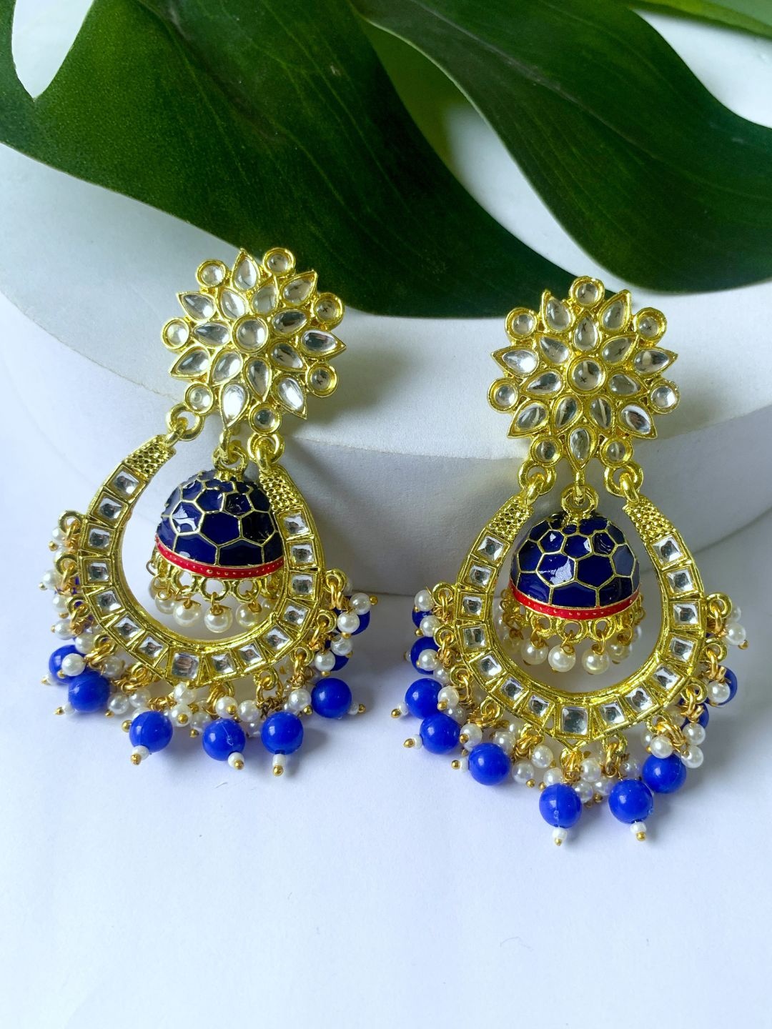 

I Jewels Gold-Plated Kundan Studded & Pearl Drop Earrings
