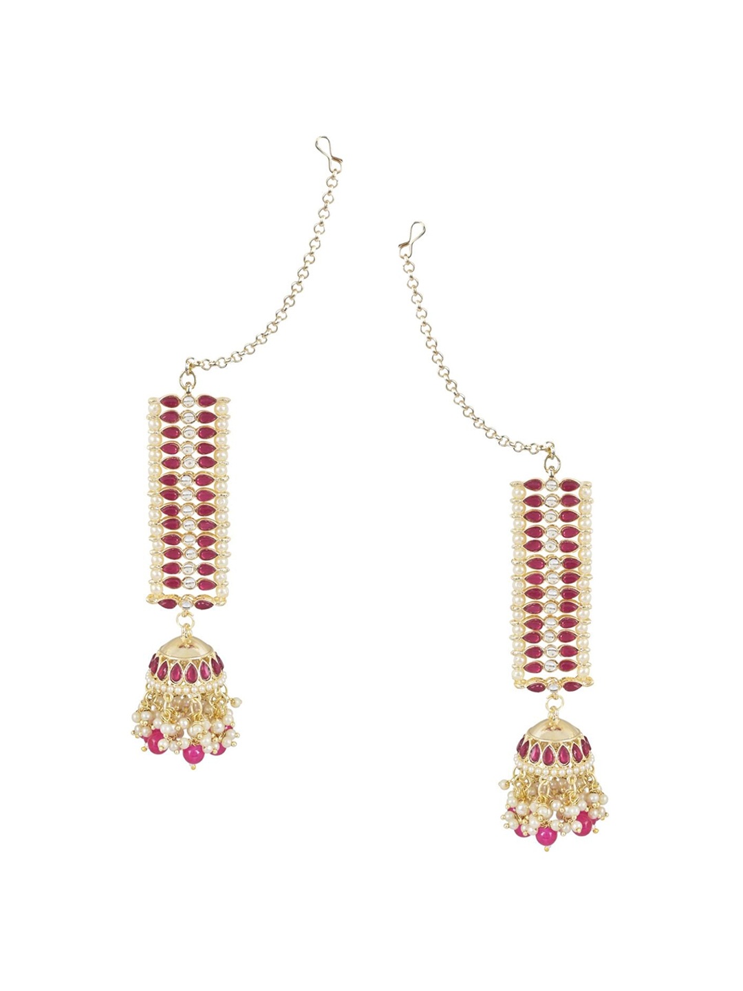 

I Jewels Gold-Plated Dome Shaped Kundan Studded Pearl Jhumkas Earrings