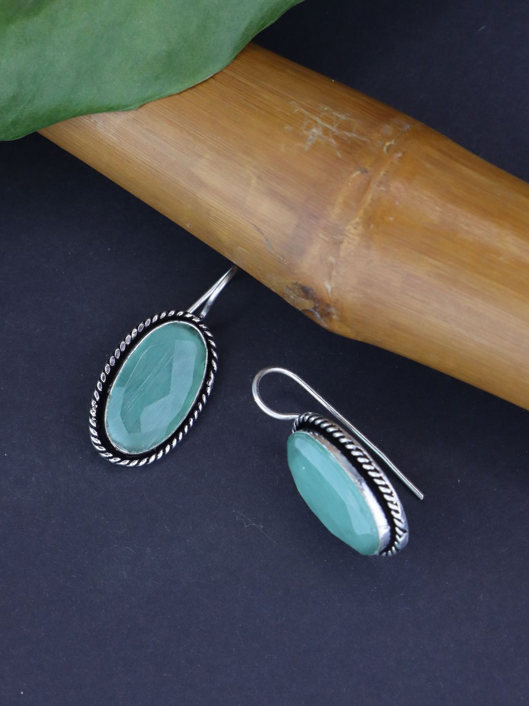 

I Jewels Silver-Plated Stone Studded Oval Shaped Drop Earrings