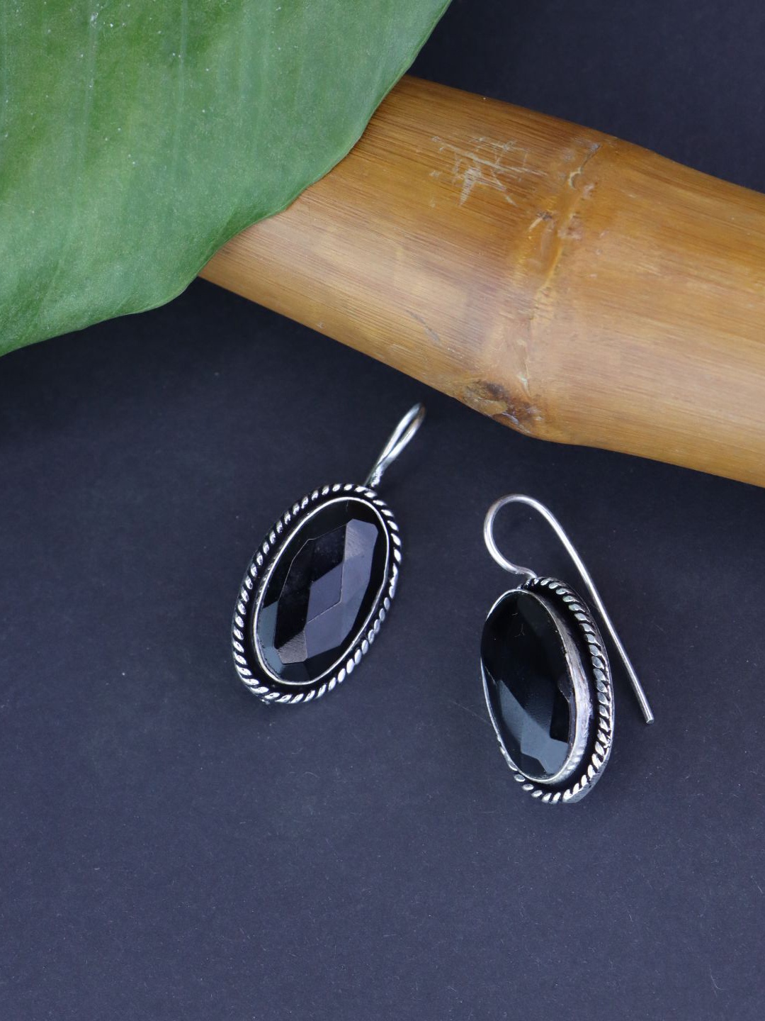 

I Jewels Silver-Plated Stone Studded Oval Shaped Drop Earrings