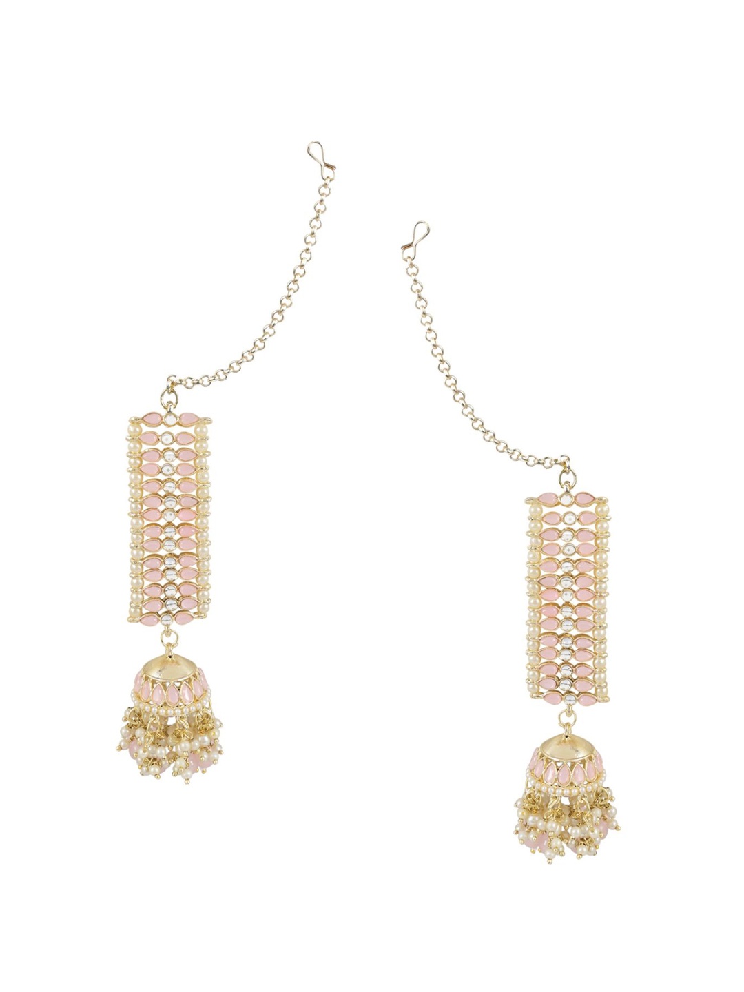 

I Jewels Gold-Plated Dome Shaped Kundan Studded Jhumkas Earrings