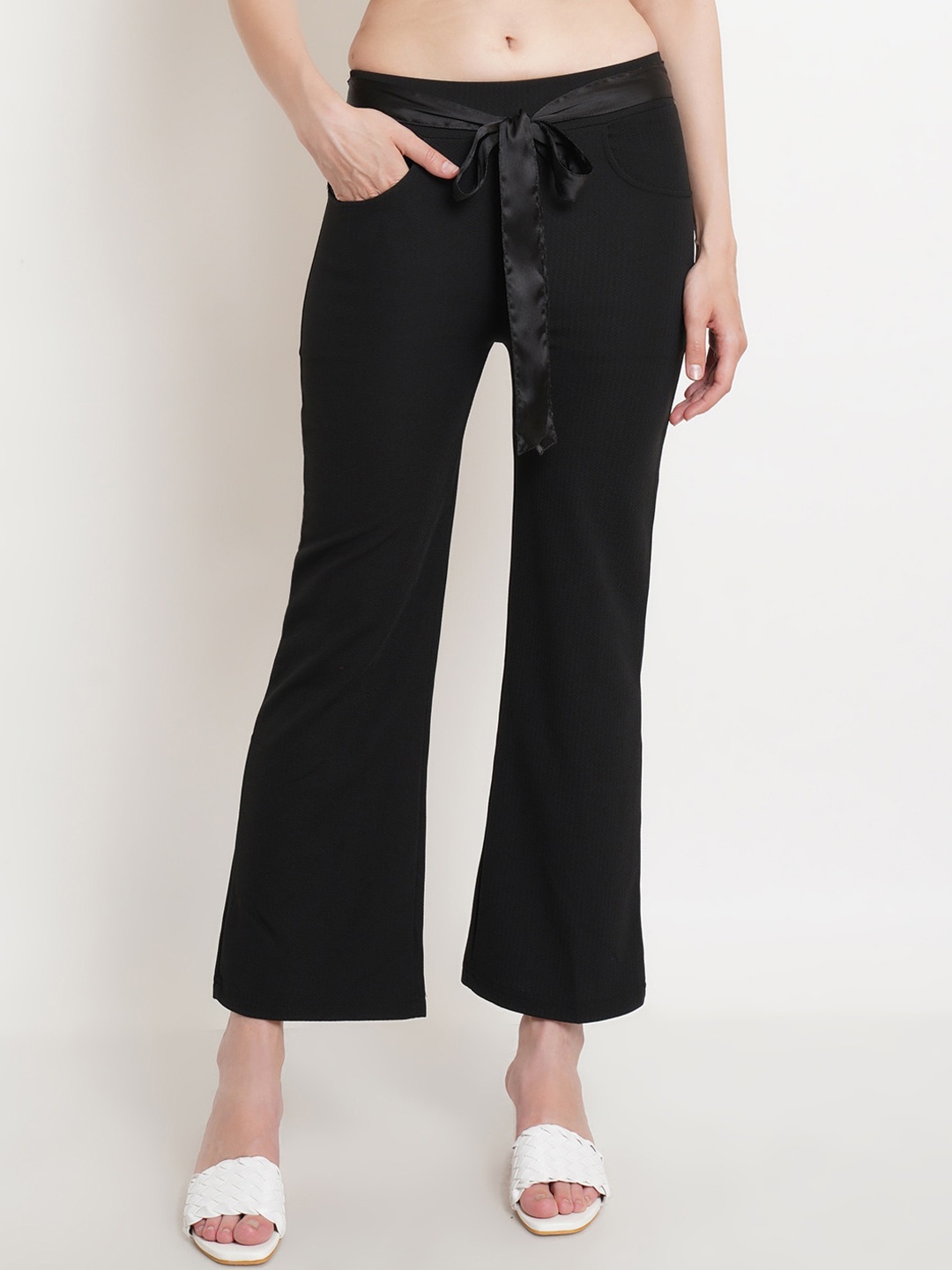 

Popwings Women Relaxed Easy Wash Bootcut Trousers, Black