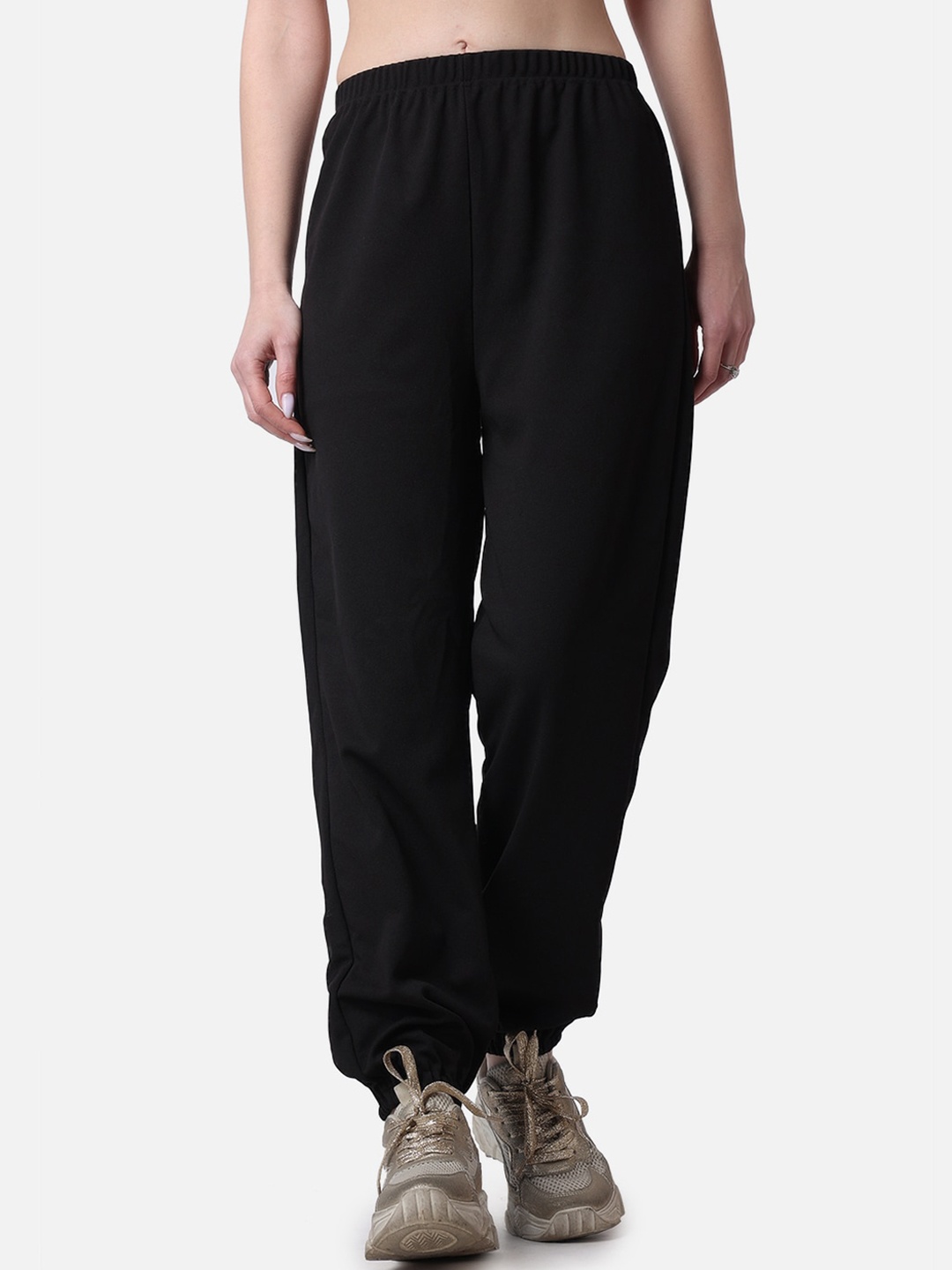 

Popwings Women Relaxed Loose Fit High-Rise Easy Wash Joggers, Black