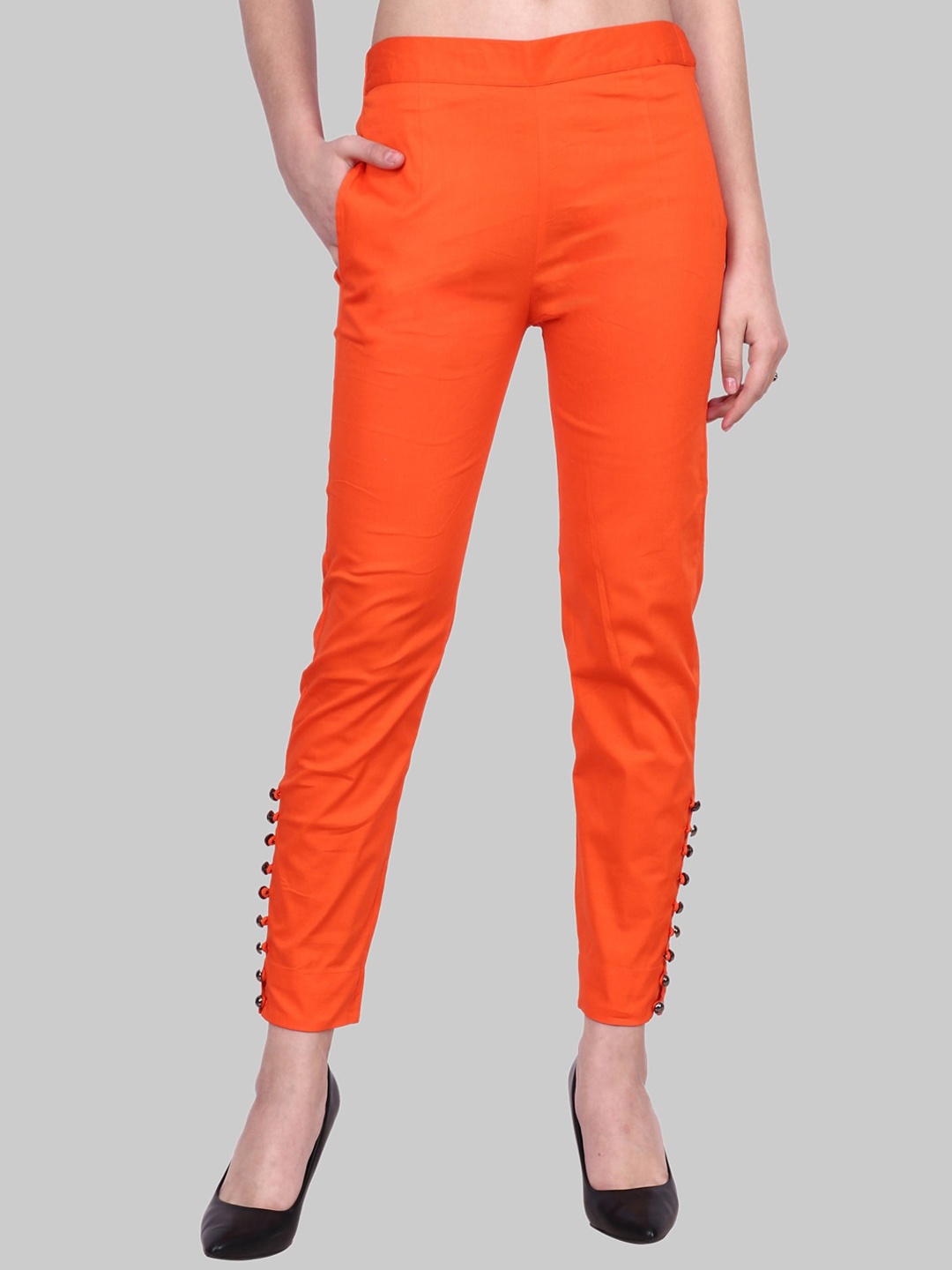 

Popwings Women Smart Stretchable Cigerette Trousers, Orange