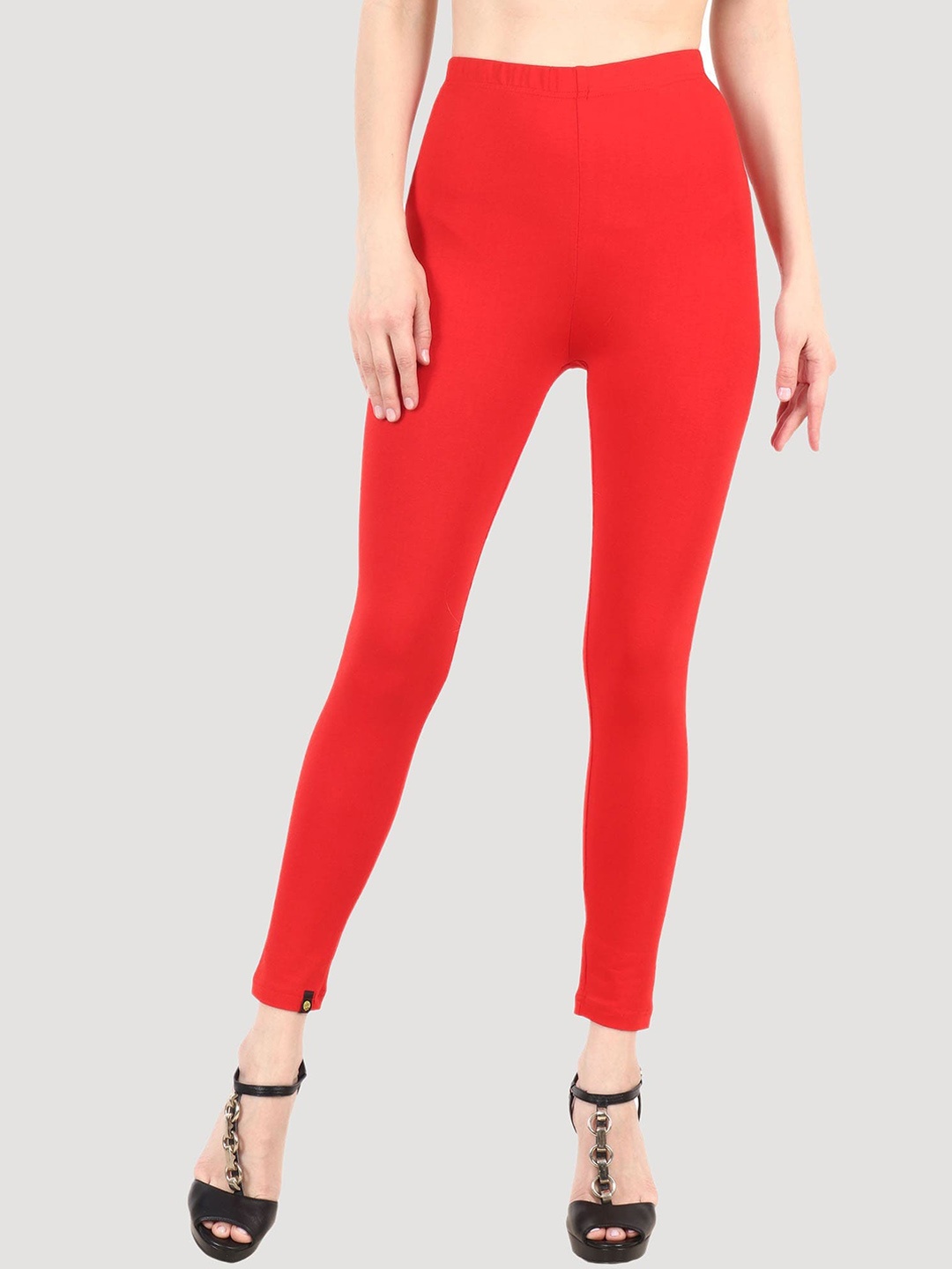 

Popwings Skinny Fit Ankle Length Cotton Leggings, Red