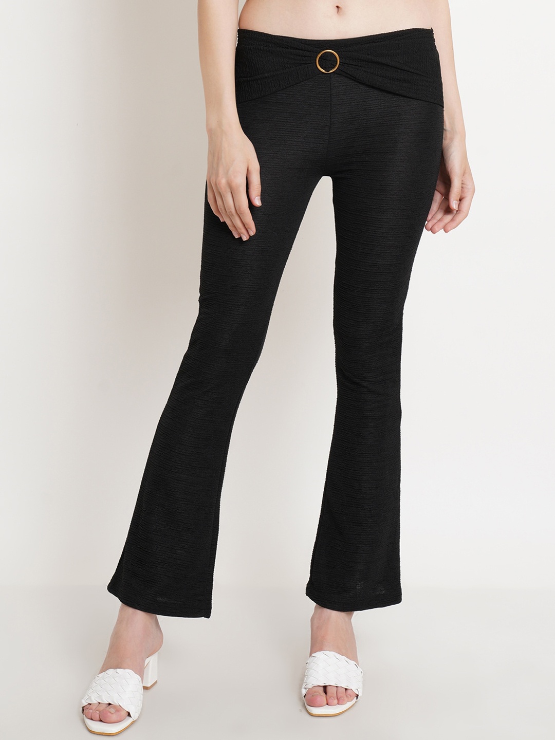 

Popwings Women Smart Non Iron Mid-Rise Bootcut Trousers, Black