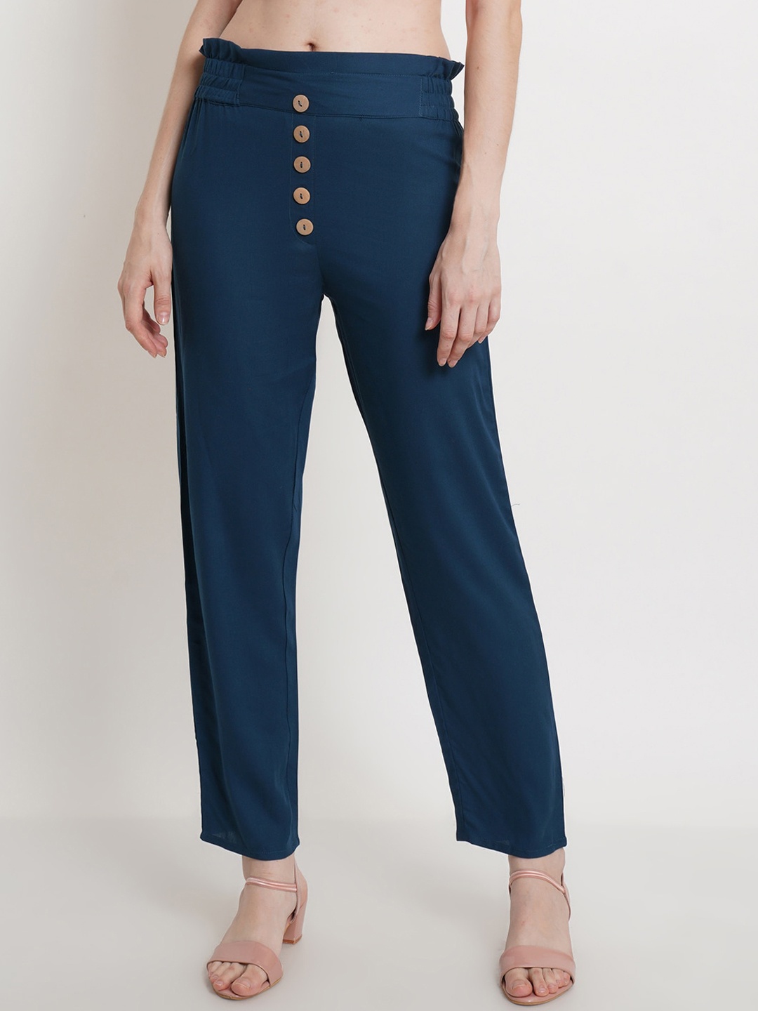 

Popwings Women Smart Mid-Rise Regular Fit Trousers, Teal