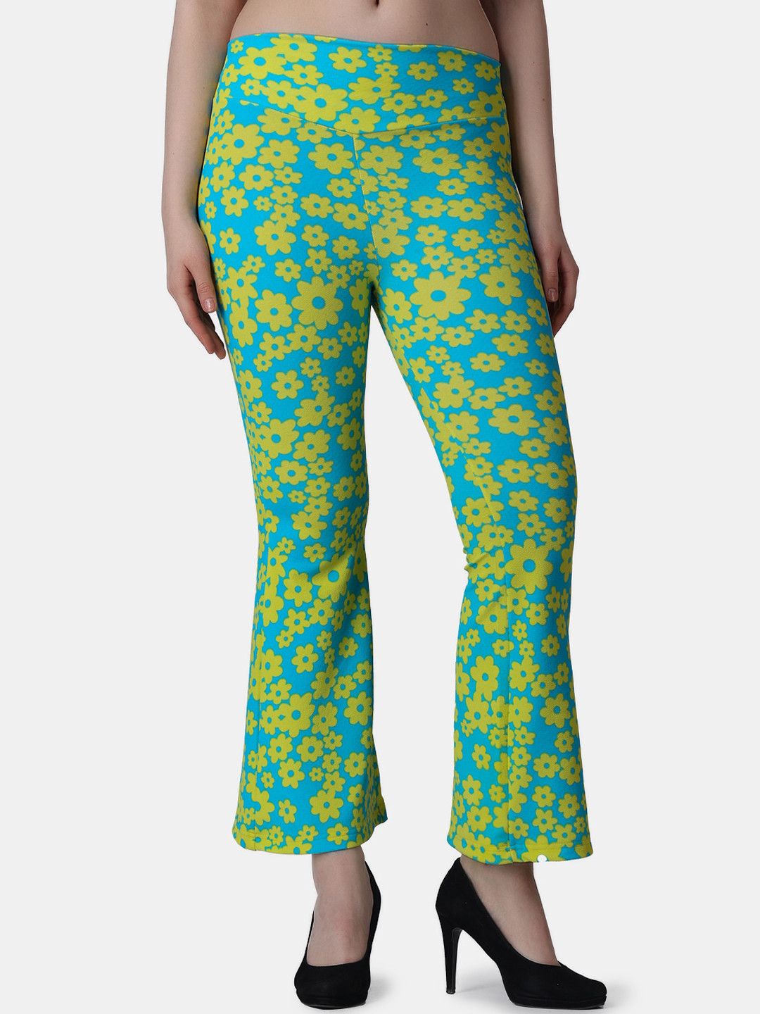 

Popwings Women Floral Printed Relaxed Easy Wash Trousers, Green