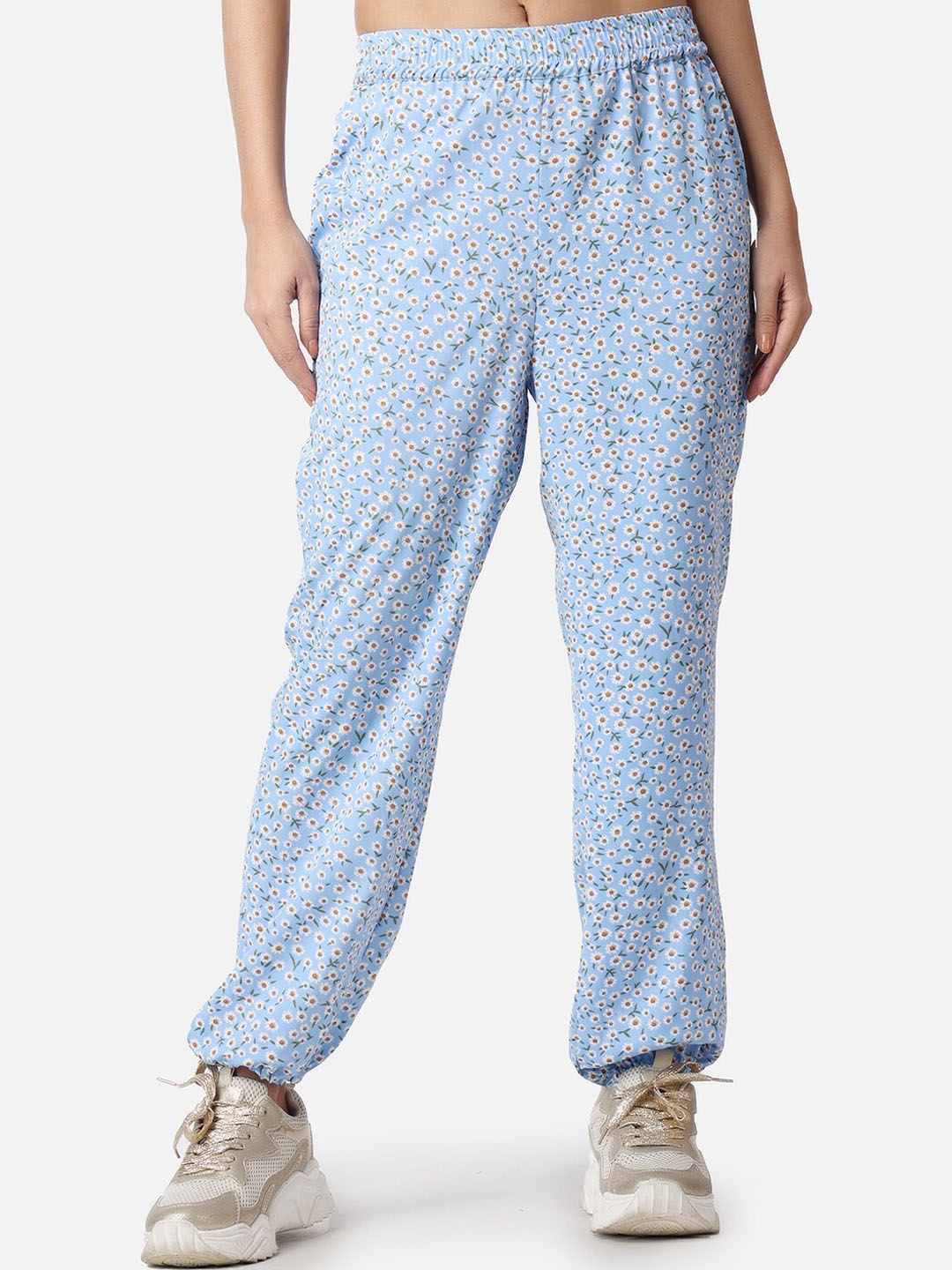 

Popwings Women Floral Printed Relaxed Loose Fit High-Rise Joggers, Blue