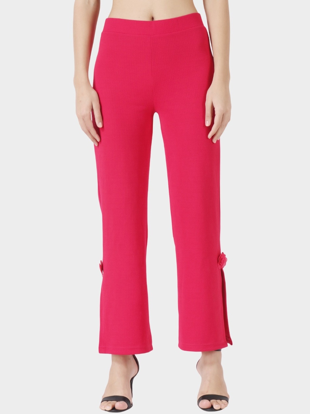 

Popwings Women Relaxed Straight Fit Mid-Rise rousers, Pink
