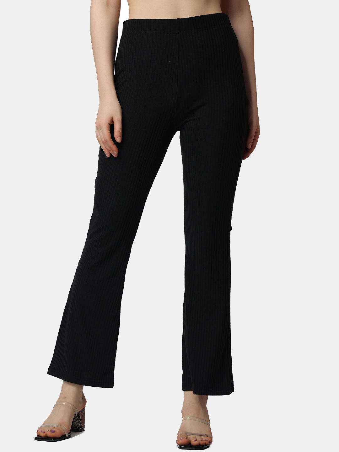 

Popwings Women Smart High-Rise Easy Wash Trousers, Black