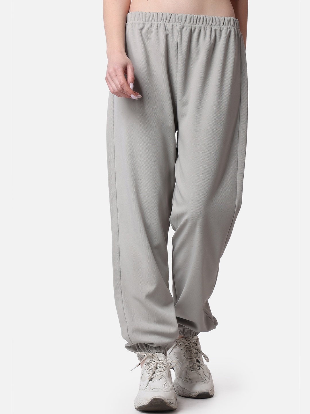 

Popwings Women Relaxed Mid-Rise Twill Easy Wash Joggers Track Pants, Grey