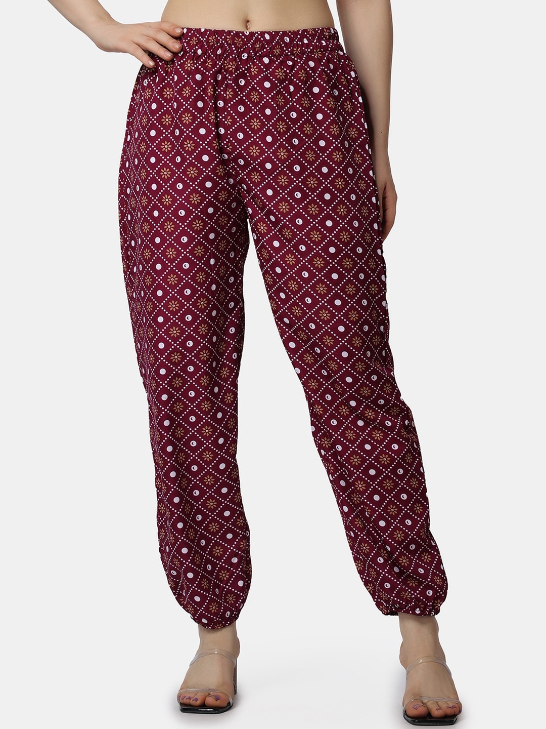 

Popwings Women Geometric Printed Relaxed Loose Fit Easy Wash Joggers, Maroon