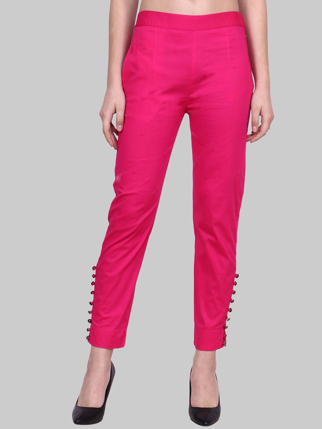 

Popwings Women Mid-Rise Smart Trousers, Magenta