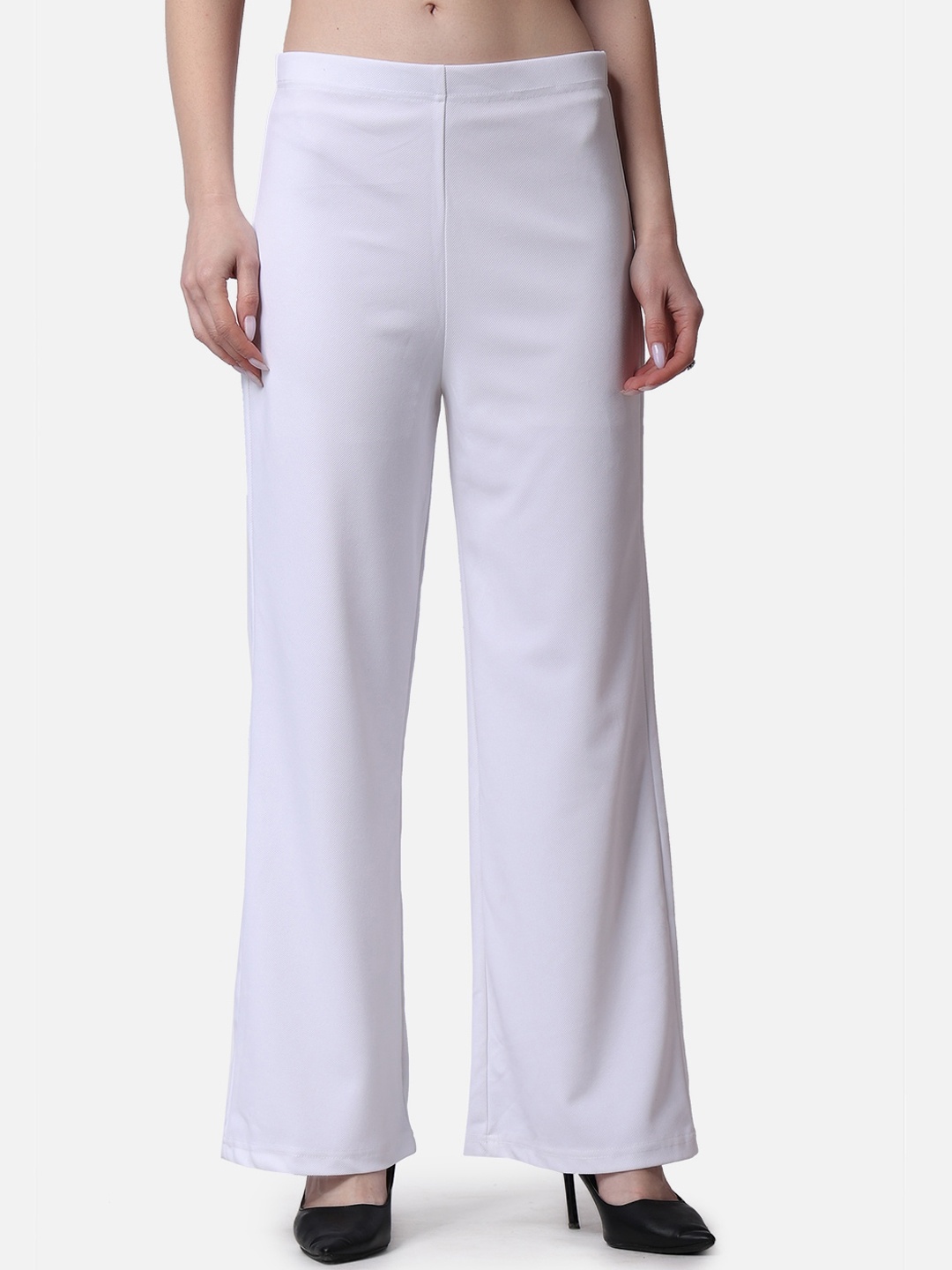 

Popwings Women Relaxed Flared High-Rise Easy Wash Trousers, White