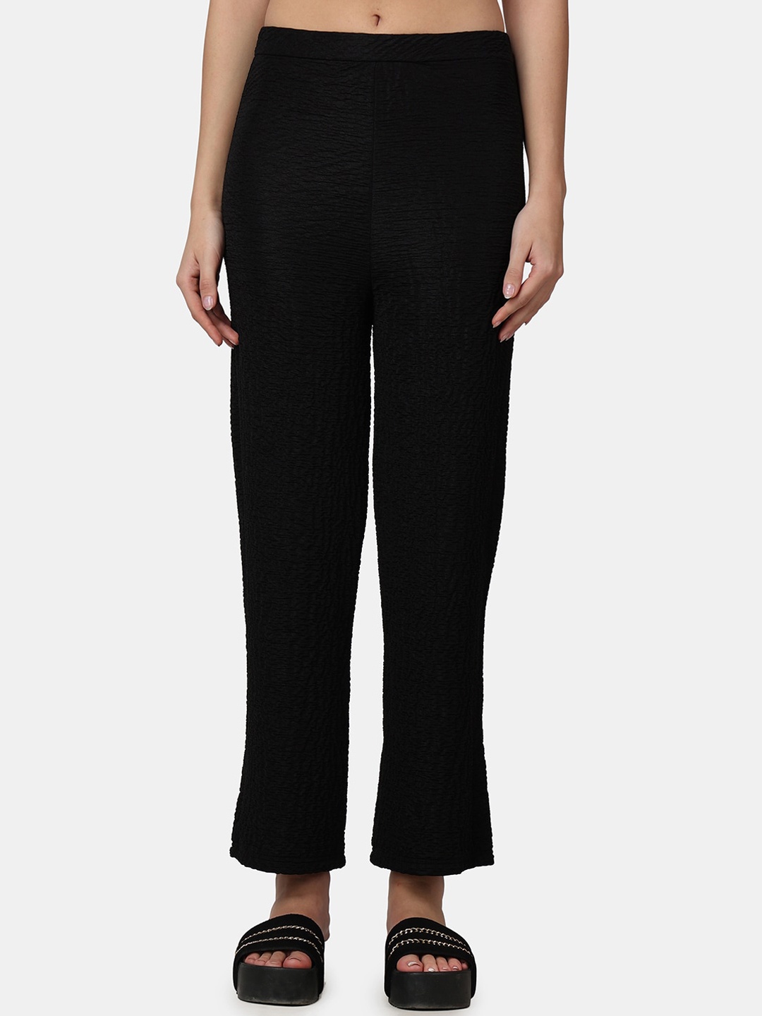

Popwings Women Relaxed Straight Leg Straight Fit Wrinkle Free Trousers, Black
