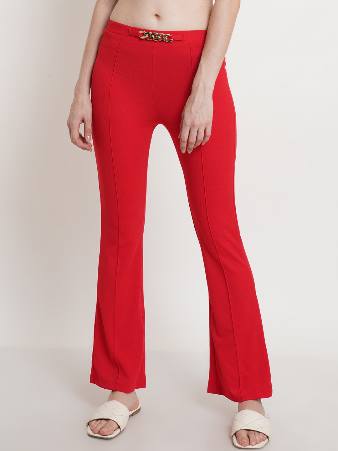 

Popwings Women Regular Fit Bootcut Trousers, Red