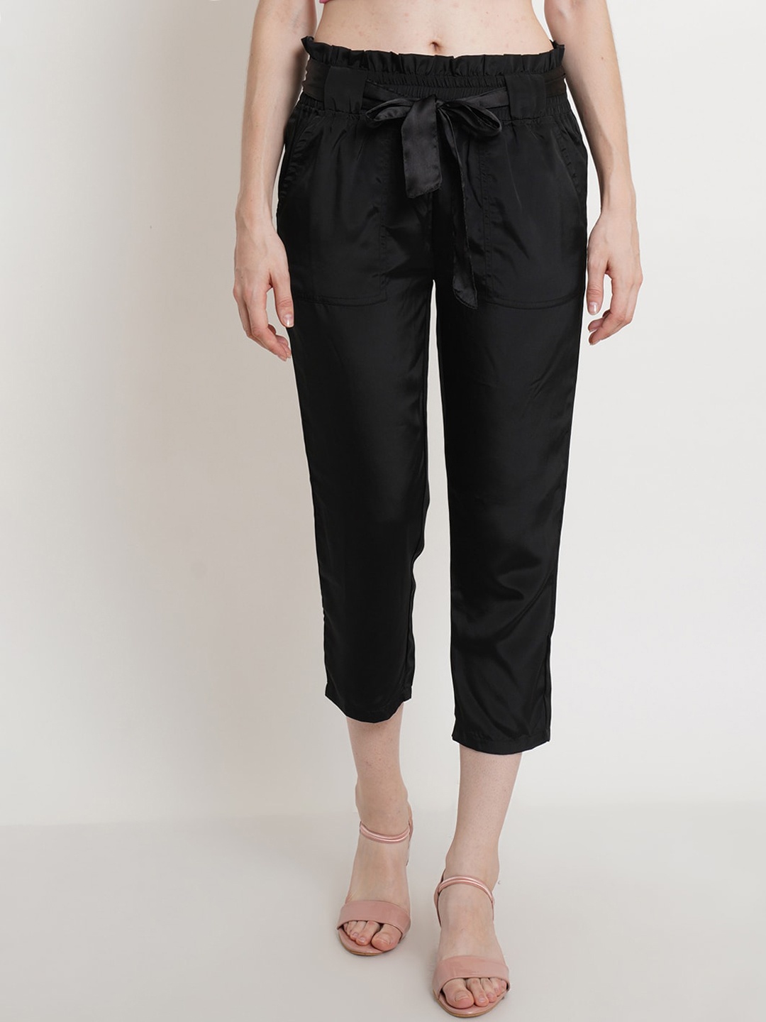 

Popwings Women Relaxed High-Rise Easy Wash Pleated Trousers, Black