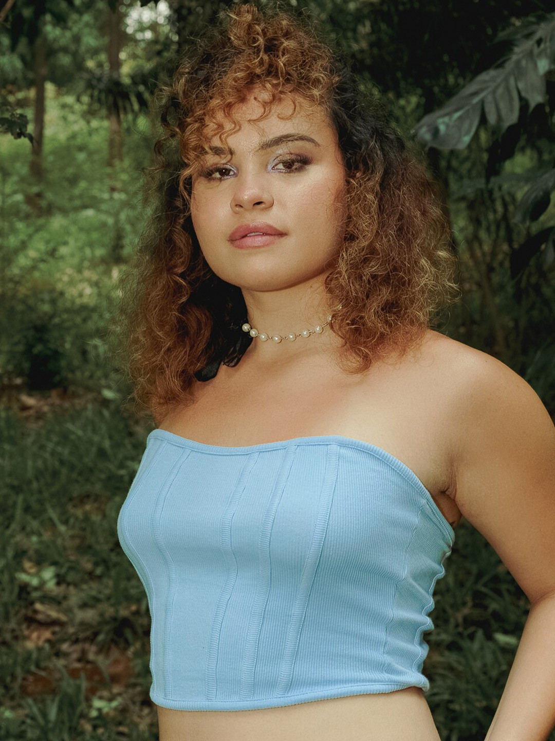 

FREAKINS Blue Strapless Pure Cotton Tube Crop Top