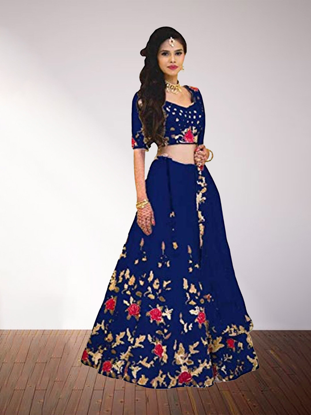 

N N ENTERPRISE Embroidered Semi-Stitched Lehenga With Unstitched Blouse & Dupatta, Blue