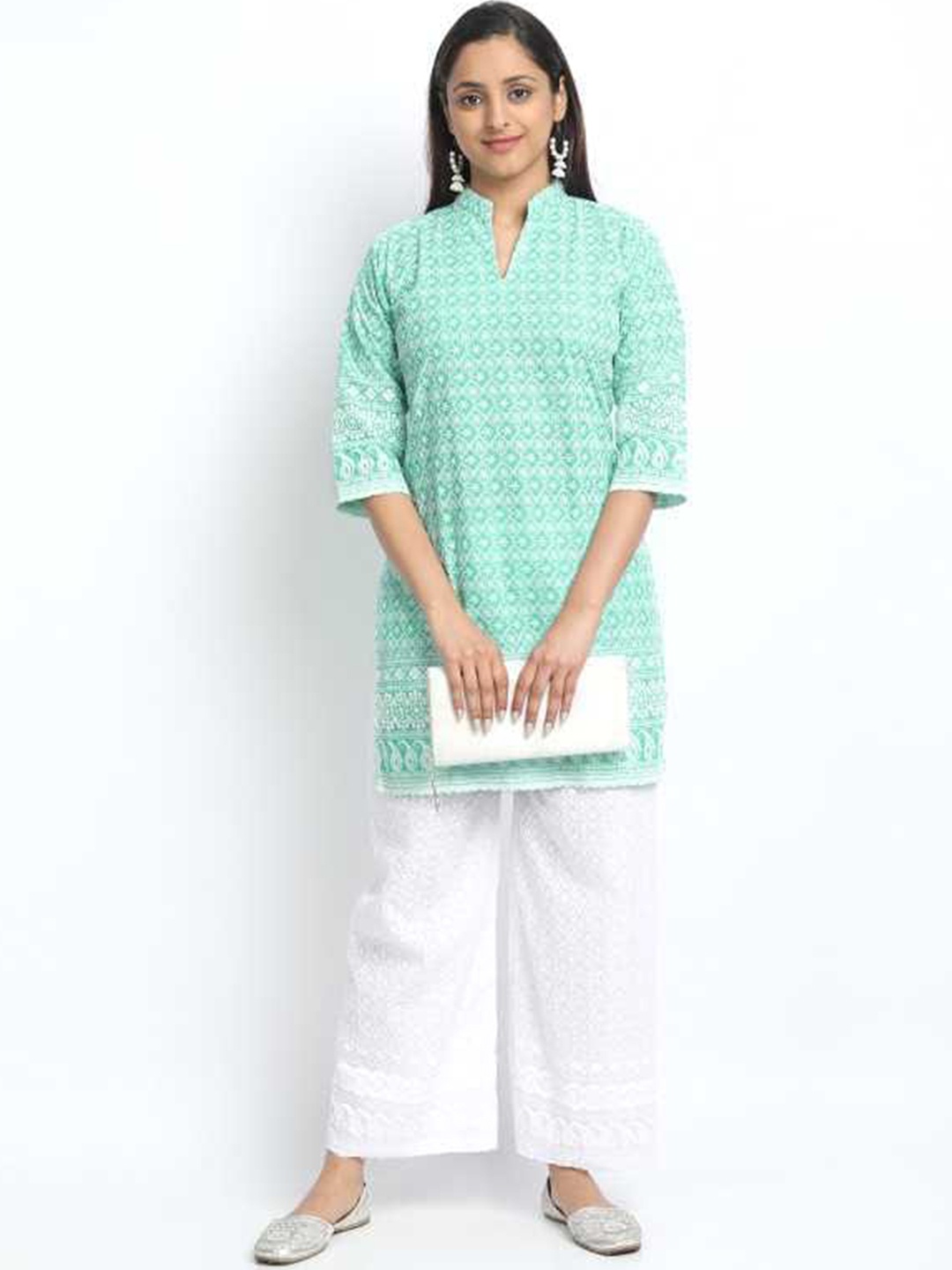 

Trendzmy Ethnic Motifs Embroidered Straight Kurta With Palazzos, Green