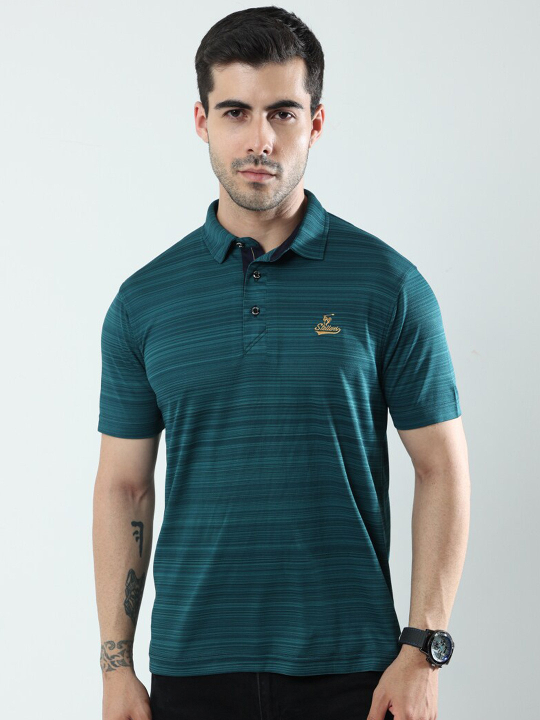 

STELLERS Striped Polo Collar T-shirt, Green