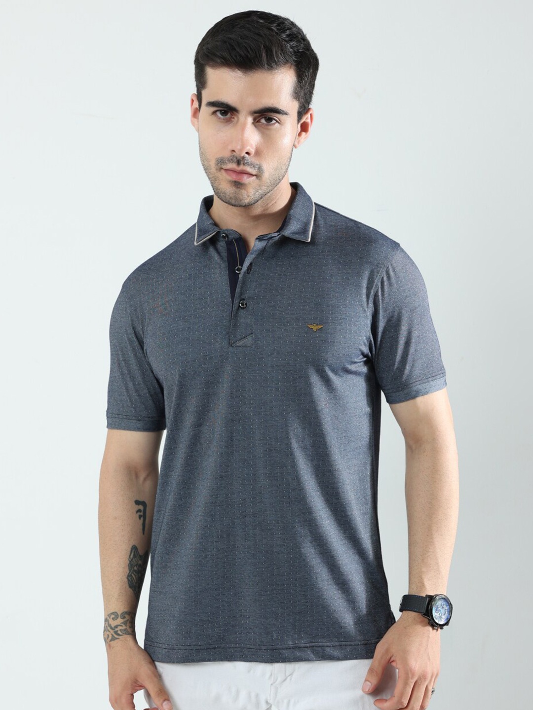 

STELLERS Micro Ditsy Printed Polo Collar T-shirt, Grey