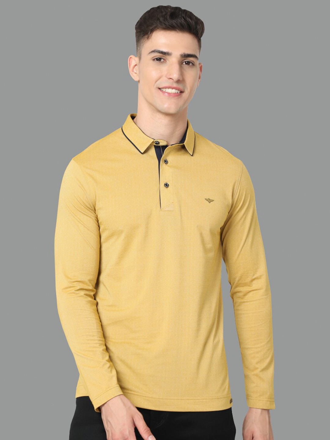 

STELLERS Self Design Polo Collar Long Sleeves T-shirt, Mustard