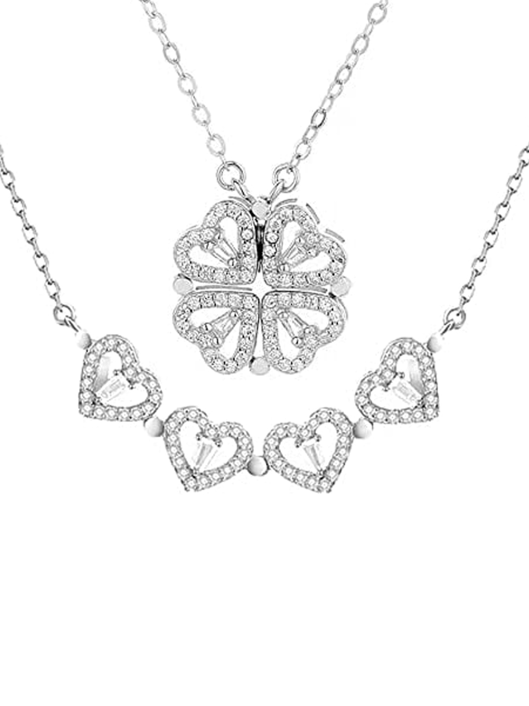 

MEENAZ Silver-Plated CZ-Studded Heart-Shaped Charm Magnetic Pendant With Chain