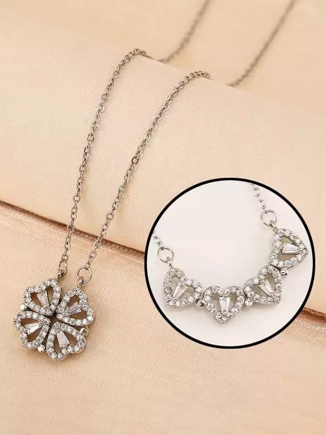 

MEENAZ Silver-Plated CZ-Studded Pendant With Chain