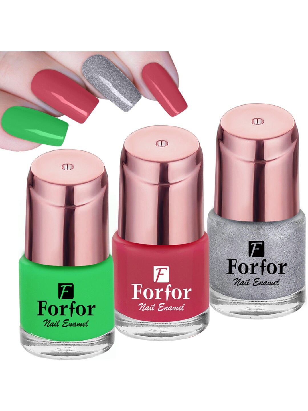 

FORFOR Set Of 3 Perfect Stay Long Lasting Glossy Nail Polish 6ml Each - 117 + 102 + 105, Green