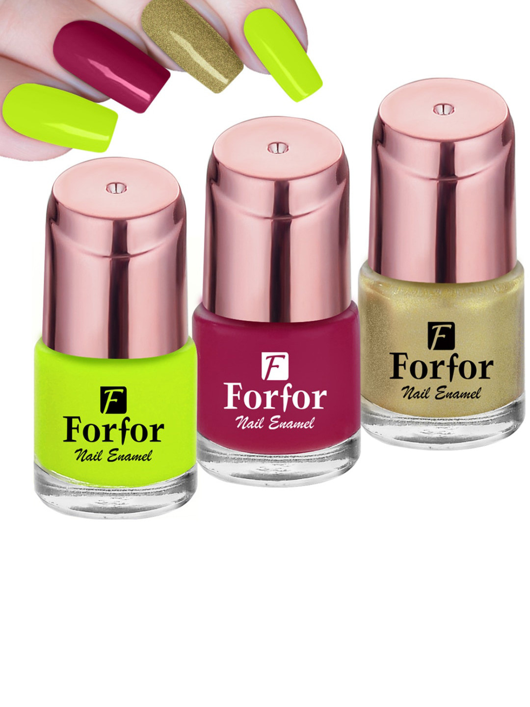 

FORFOR Perfect Stay Rose Gold 3 Pcs Long Lasting Nail Polishes -6ml Each-116-101-104, Pink