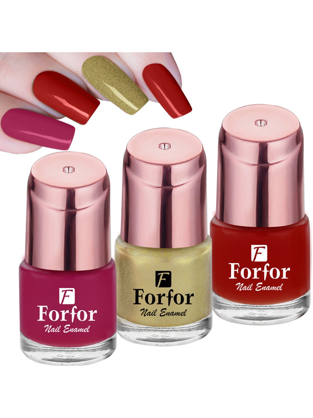 

FORFOR Set Of 3 Perfect Stay Glossy Nail Polish 6ml Each - 101 + 104 + 107, Gold