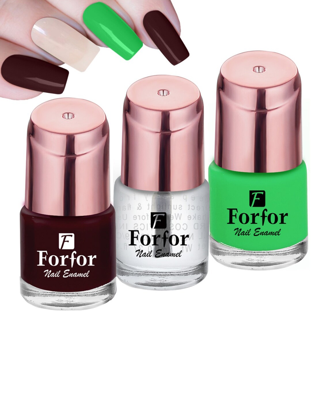 

FORFOR Set of 3 Perfect Stay Rose Gold Long-Wearing Glossy Nail Enamel - 6 ml each, Maroon