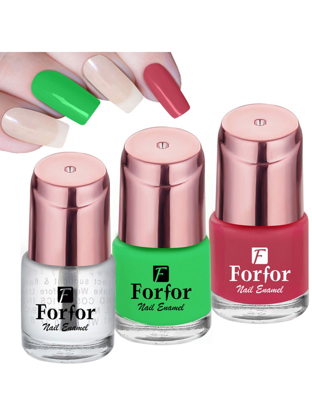 

FORFOR Perfect Stay Rose Gold 3 Pcs Long Lasting Nail Polishes -6ml Each-114-117-102, Transparent