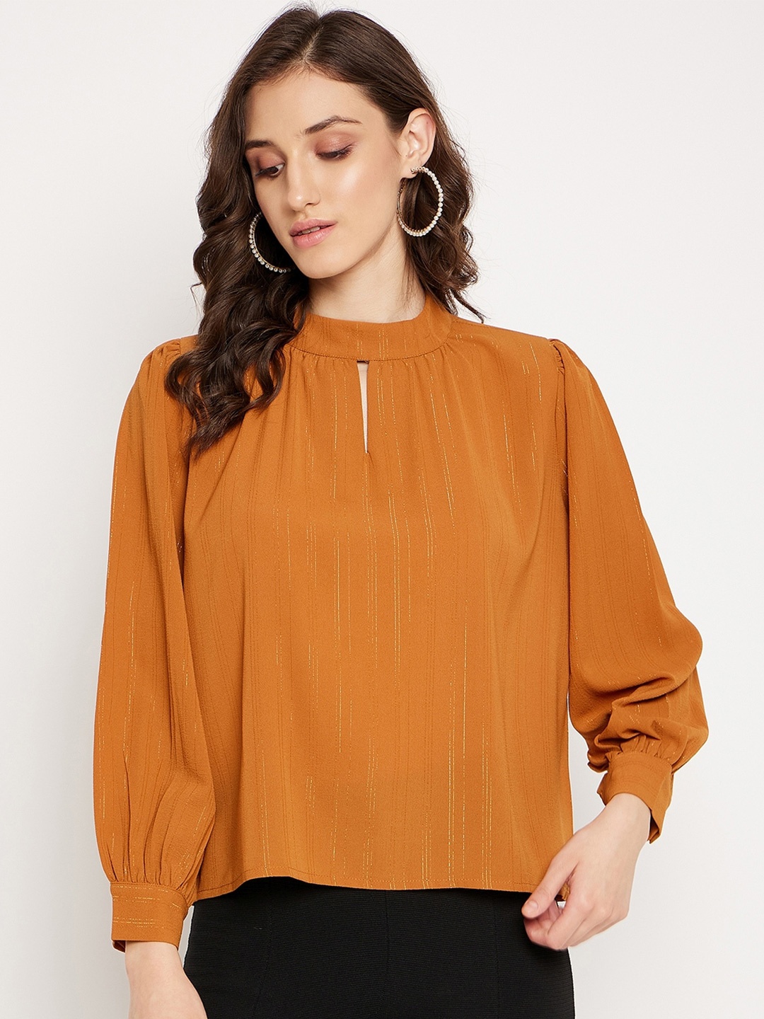 

Madame Keyhole Neck Cuffed Sleeves Top, Rust