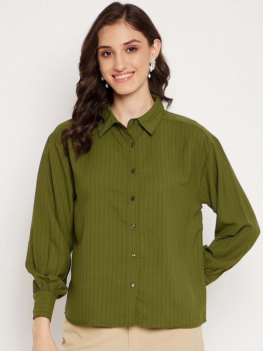 

Madame Spread Collar Casual Shirt, Olive