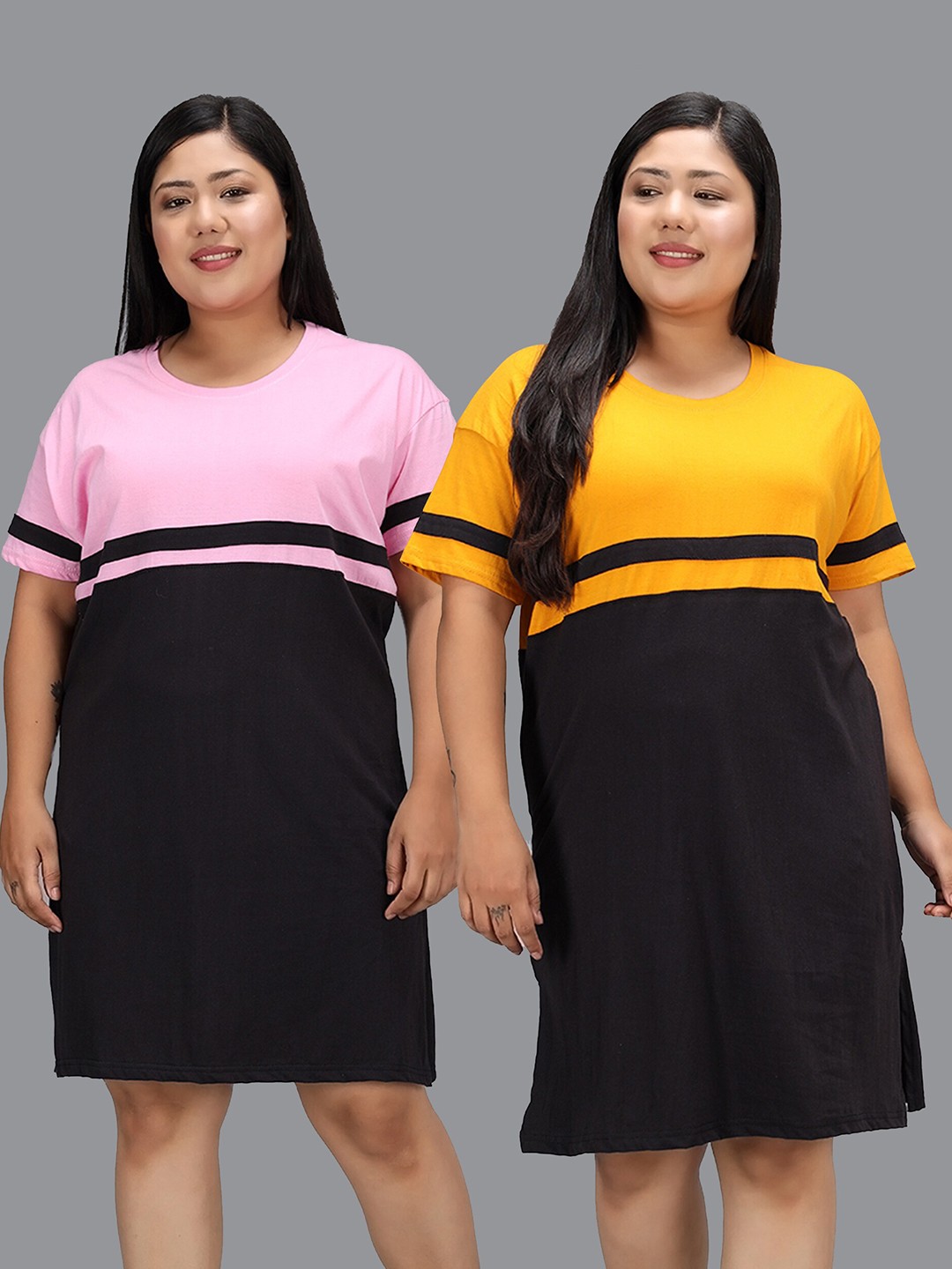 

Christy World Pack Of 2 Colourblocked Pure Cotton Nightdress, Black