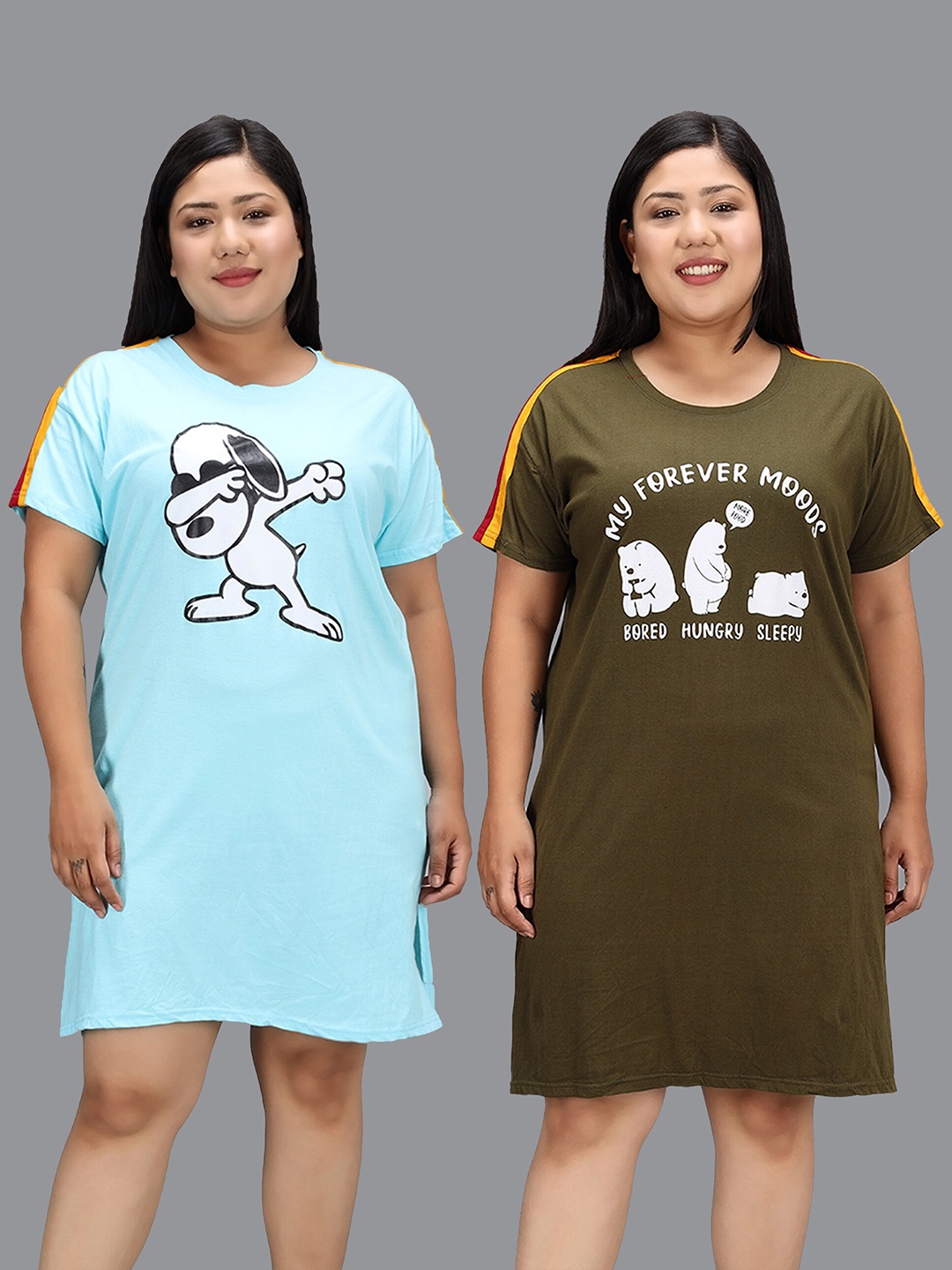 

Christy World Pack Of 2 Snoopy Printed Pure Cotton T-shirt Nightdress, Turquoise blue