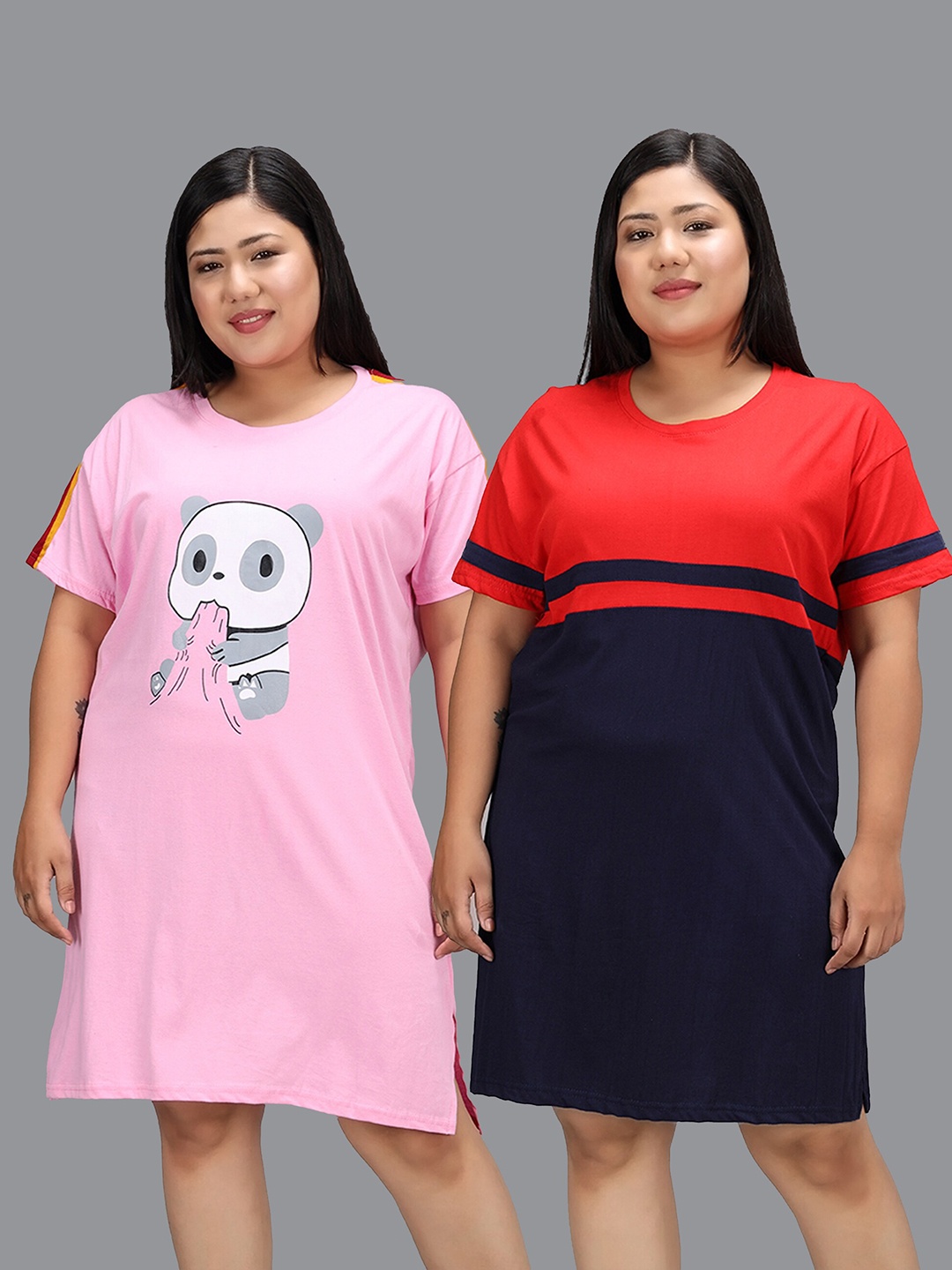 

Christy World Pack Of 2 Pure Cotton T-shirt Nightdress, Pink