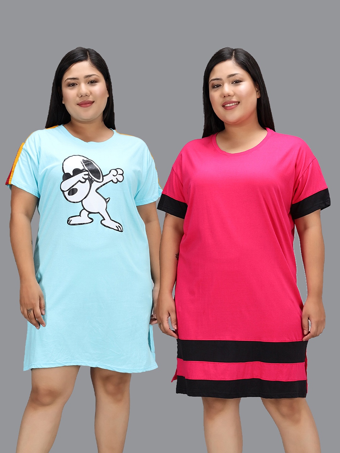 

Christy World Pack of 2 Cotton T-shirt Nightdress, Blue