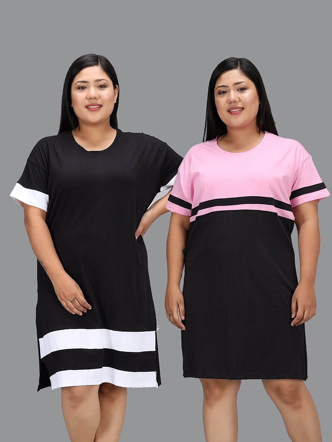 

Christy World Pack of 2 Cotton T-shirt Nightdress, Black