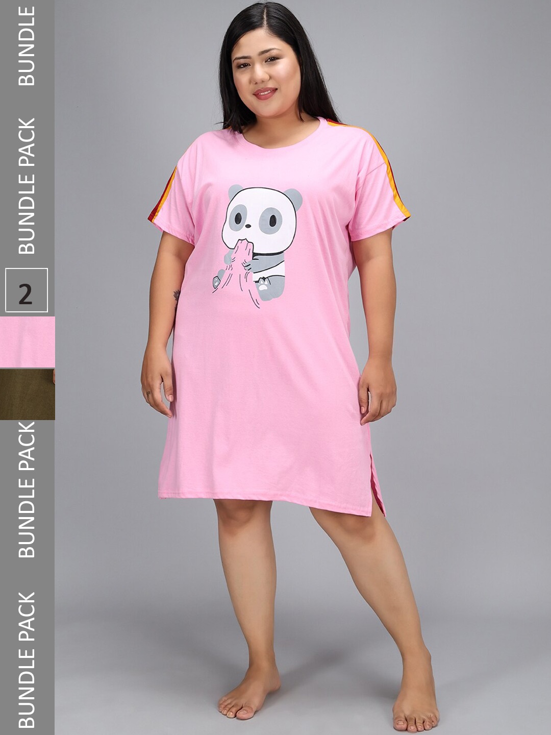 

Christy World Pack Of 2 Printed Cotton T-shirt Nightdress, Pink