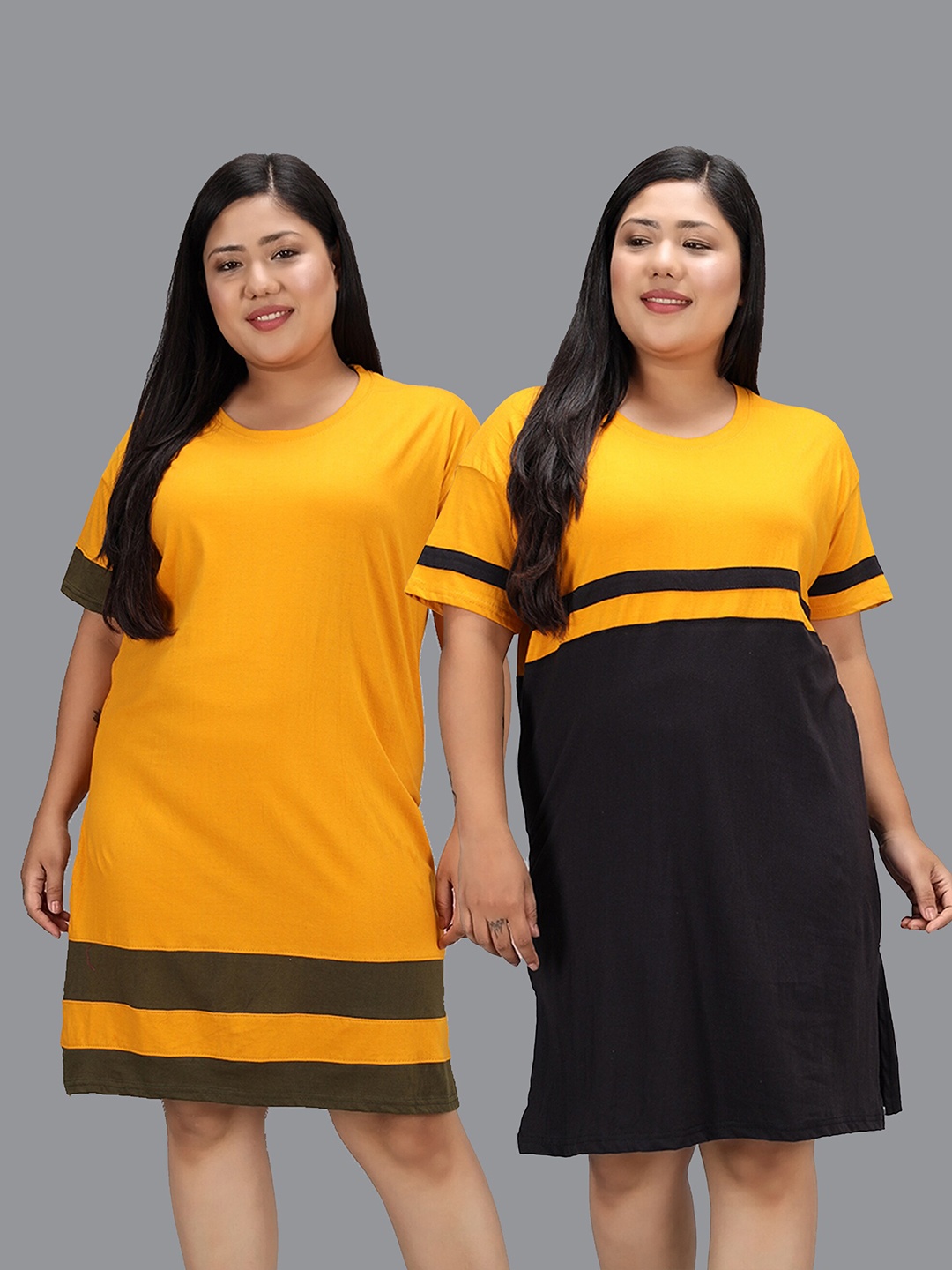 

Christy Pack Of 2 Colourblocked Cotton Longline T-Shirt, Yellow