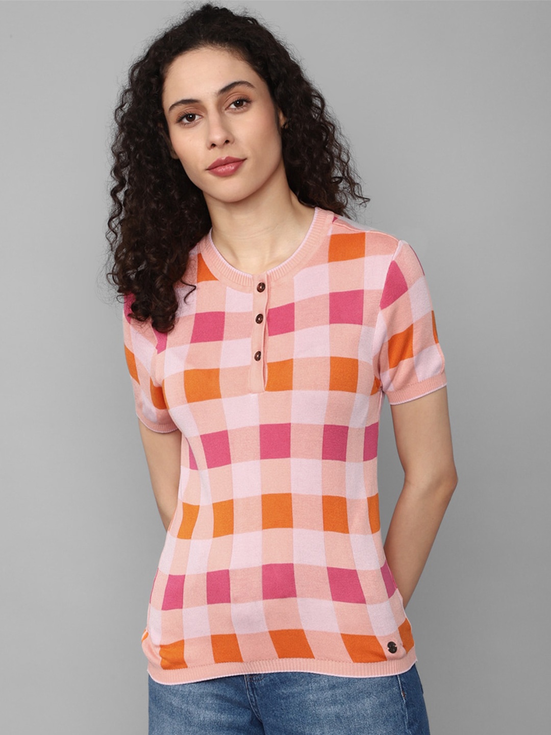 

Allen Solly Woman Checked Round Neck Top, Pink