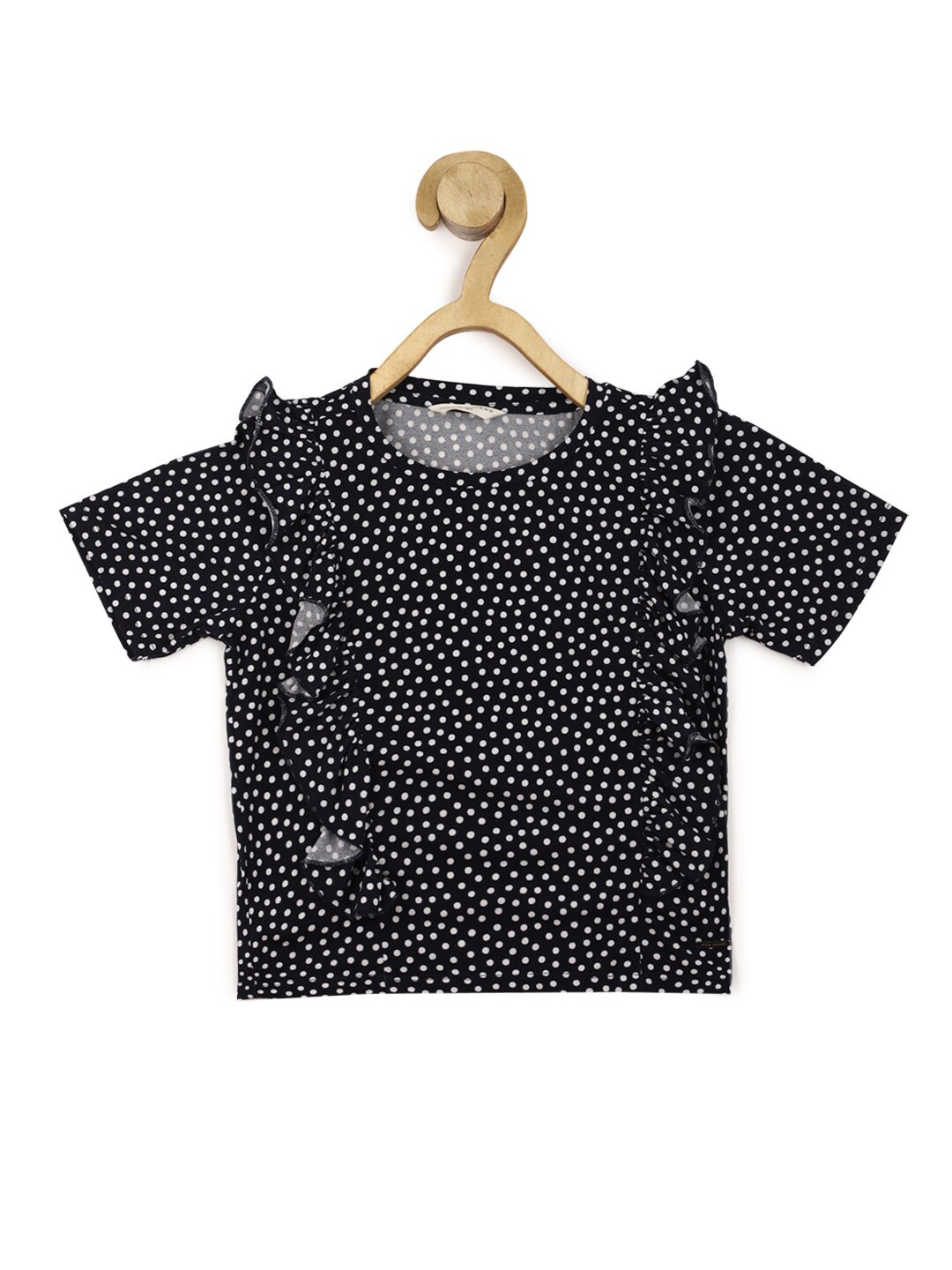 

Peter England Girls Polka Dot Printed Ruffled Top, Black