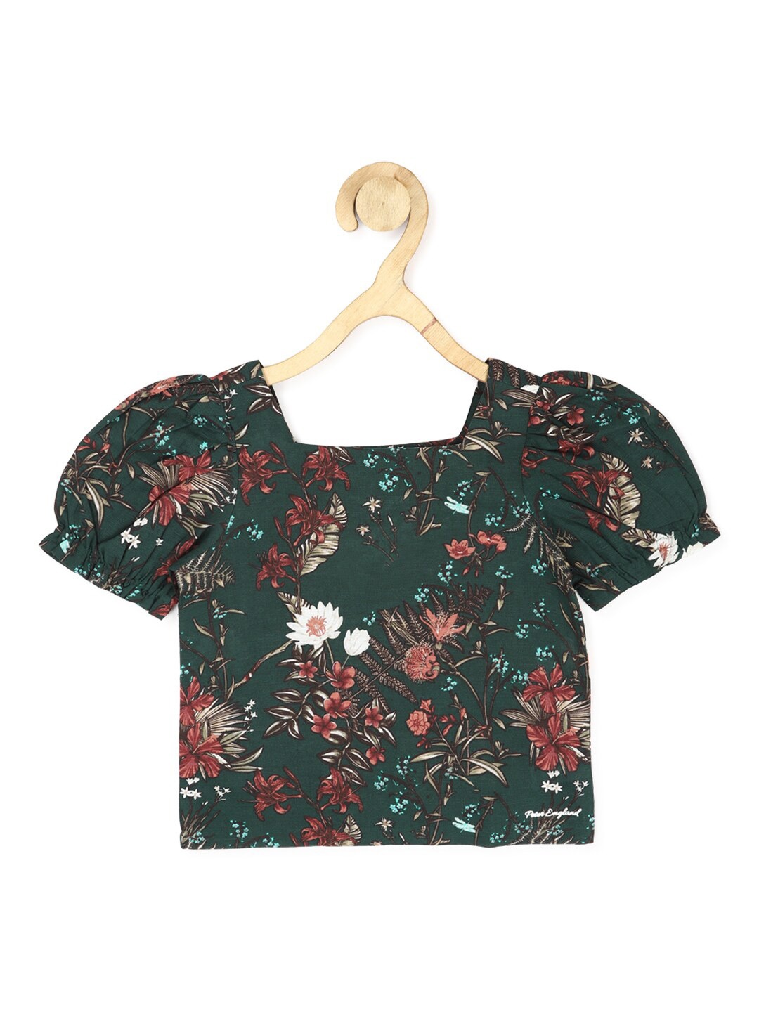 

Peter England Girls Floral Printed Puff Sleeve Cotton Linen Top, Green